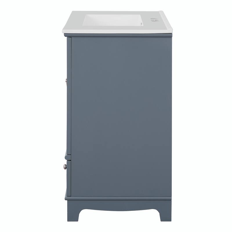 30" Bathroom Vanity with Ceramic Sink - Solid Wood Frame Bathroom Sink Cabinet with Adjustable Shelf