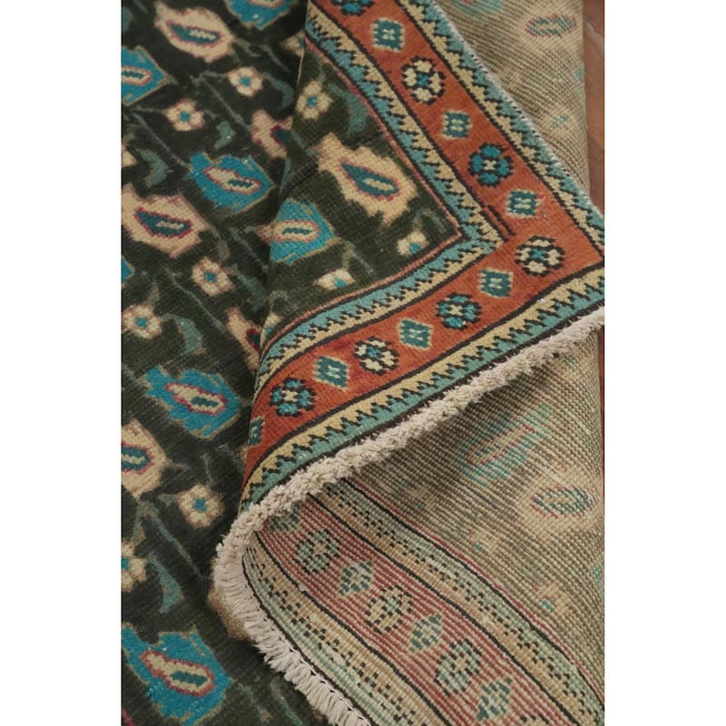 Hand Knotted Oriental 100% Wool Carpet Traditional Geometric Black Tabriz Area Rug - 4' 8'' X 3' 5''