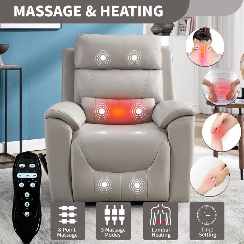 350 Lbs Leatherair Power Lift Recliner Chair, Heavy Duty Motion Mechanism With 8-Point Vibration Massage And Lumbar Heating