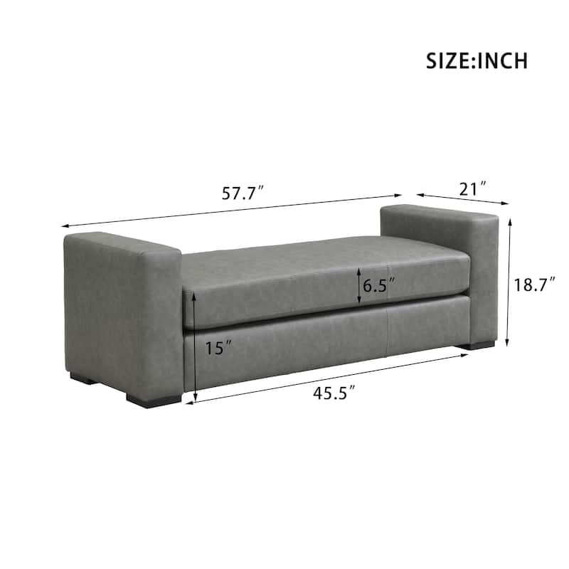 Entryway Bench, 57.70" Stylish Faux Leather Bench with Square Armrests