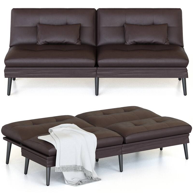 Grondin Convertible Futon Sofa Bed, 5-Angle Adjustable Backrest Sleeper Couch with 2 Pillows, Modern Style Recliner Lounge
