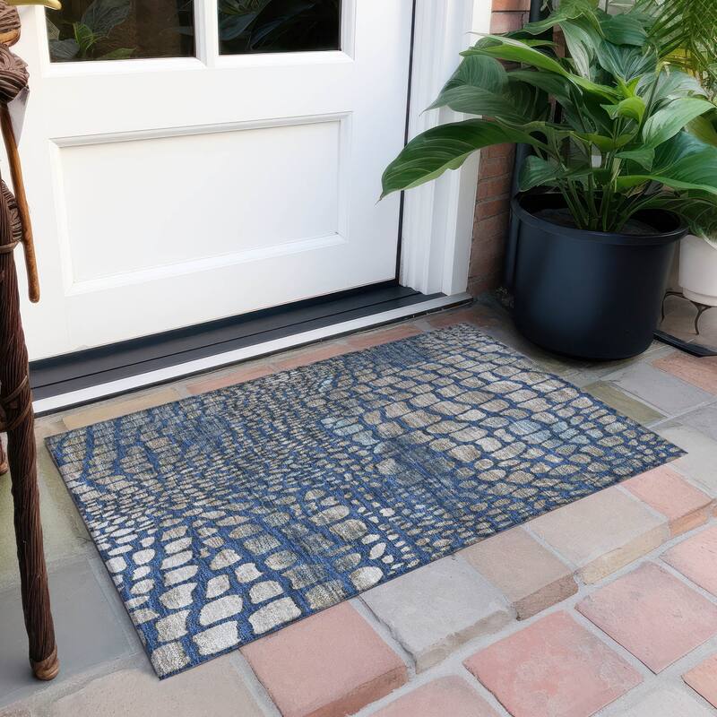 Machine Washable Indoor/ Outdoor Modern Cobble Chantille Rug