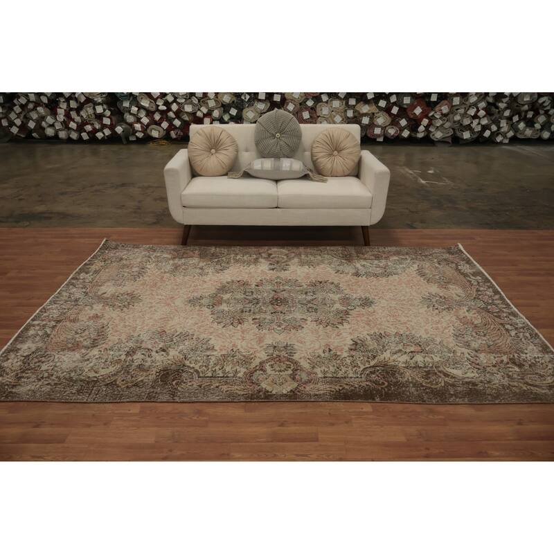 Hand Knotted Oriental 100% Wool Carpet Transitional Floral Beige & Ivories Anatolian Area Rug - 9' 3'' X 5' 9''