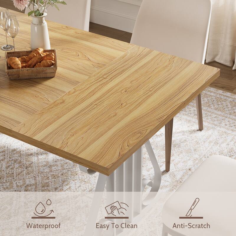 Dining Table with Faux Marble Top, Kitchen Table for 6-8 People, Home Office Table with Adjustable Feet