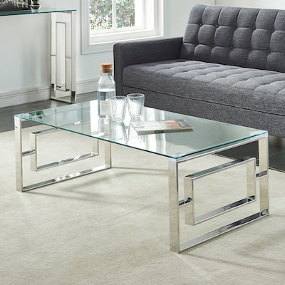 Contemporary Stainless Steel and Glass Coffee Table