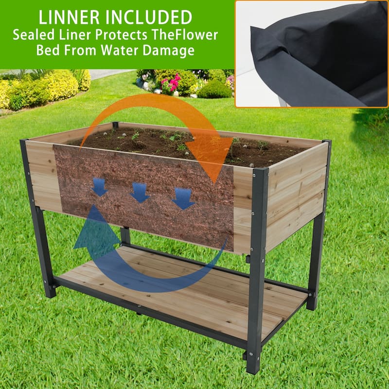 Iron-Wood Combined Growing Beds Multi-Functional Garden Beds with Feet and Storage Racks for Gardens Backyards Terraces