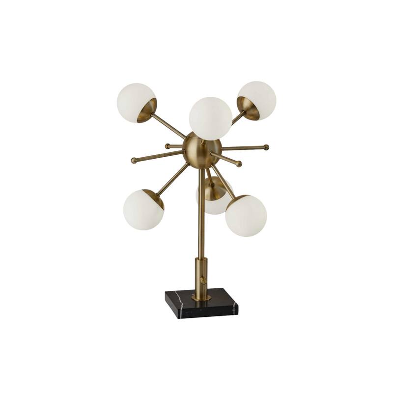 Black Metal Base Mid Century Table Lamp with Brass Glass Globe Shade 6 Lights - 15” x 15” x 23” (D x W x H) - Black-Brass