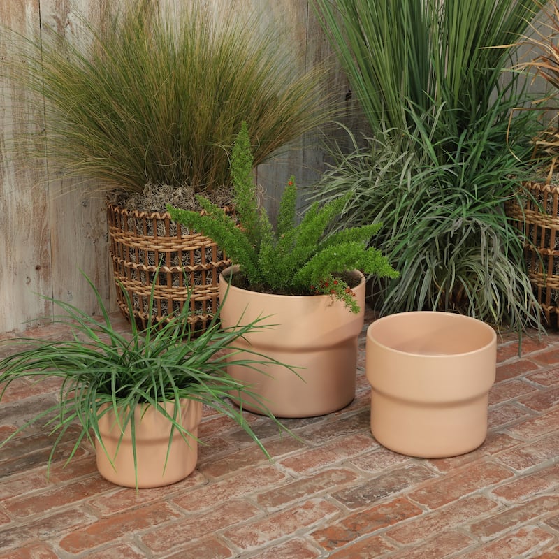 Sagebrook Home Mushroom Set of Three Ceramic Planters - 10" x 10" x 9" - Speckled Pink