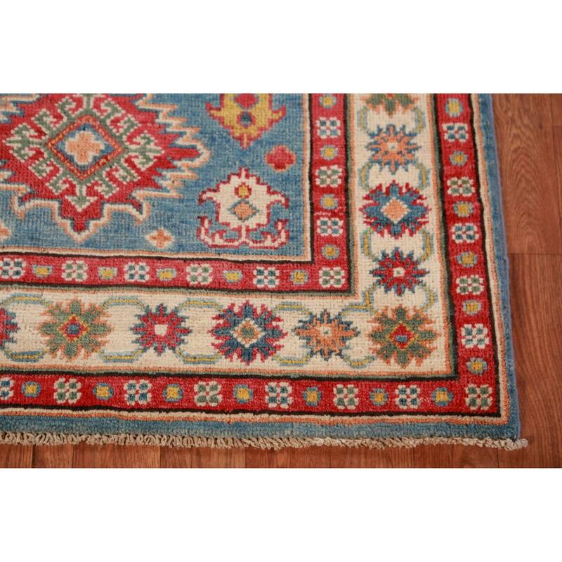 Kazak Foyer Rug Handmade Traditional Blue Wool Carpet - 2'10"x 4'1"
