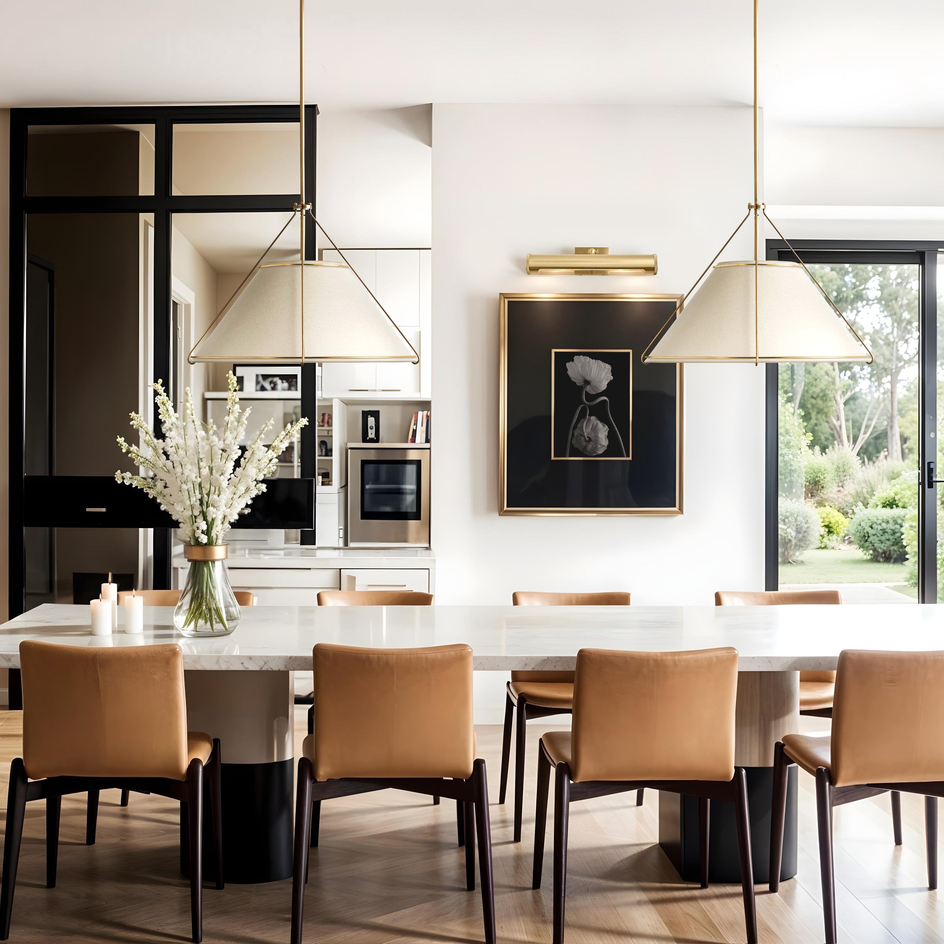 Lumina Modern Pendant Light - Metal, Fabric & Gold, Ivory White Cone Light Fixture For Modern, Coastal, Minimalist Room Decor