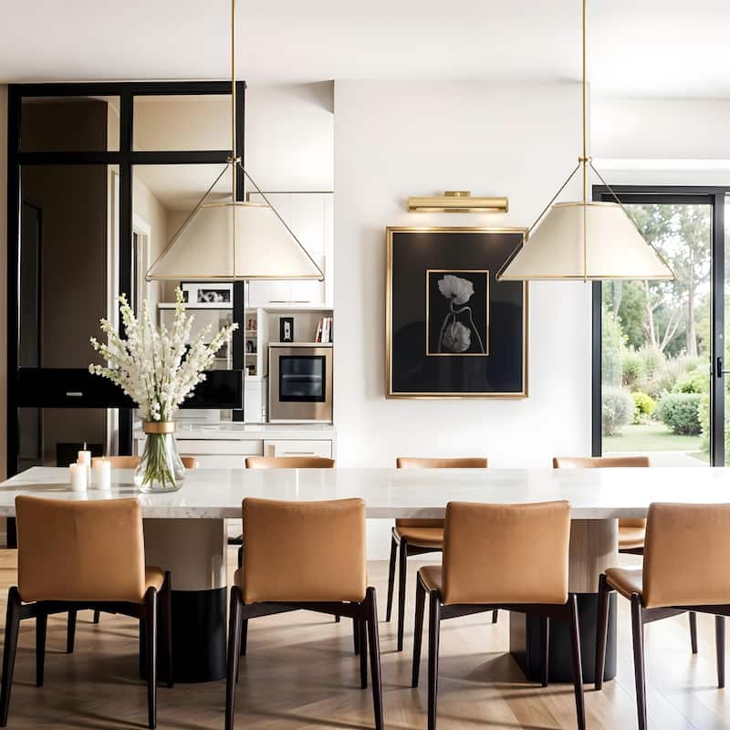 Lumina Modern Pendant Light - Metal, Fabric & Gold, Ivory White Cone Light Fixture For Modern, Coastal, Minimalist Room Decor