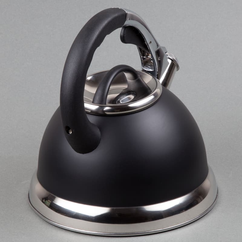 Creative Home Camille 3.0 Quart Stainless Steel Whistling Tea Kettle with Aluminum Capsulated Bottom, Opaque Black Color