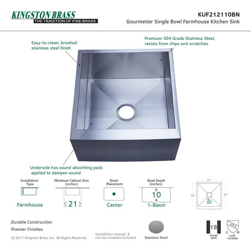 Kingston Brass 21" Denver Farmhouse Single Basin Stainless Steel