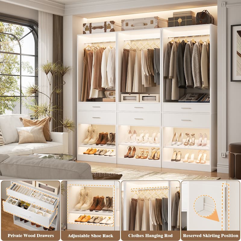 25'' W Closet System Organizer with Hanging Rod and 2 Wooden Drawers and Adjustable Shoes Rack