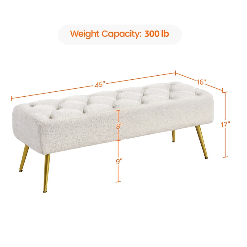 Yaheetech Upholstered Footstool Velvet Ottoman Button-Tufted Table Bench - 45"×16"×17"