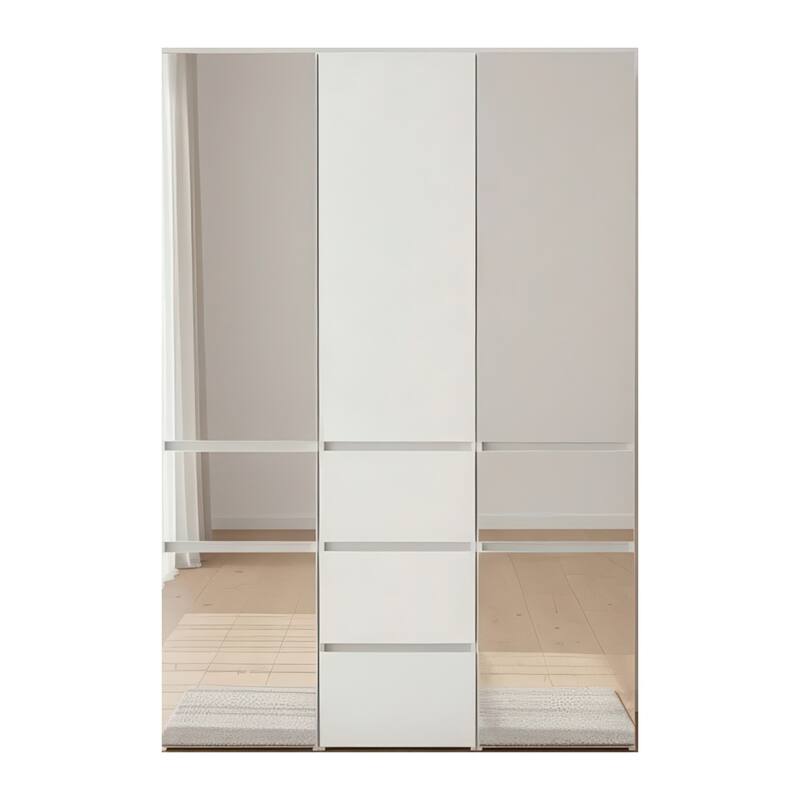 Elise Modular Wood Closet System with Mirror in White - 47.1"D x 17.72"W x 70.9"H