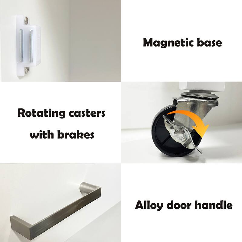 Kitchen Island Rolling Trolley Cart With Adjustable Shelves And Towel Rack Rubber Wood Table Top(no include stool)