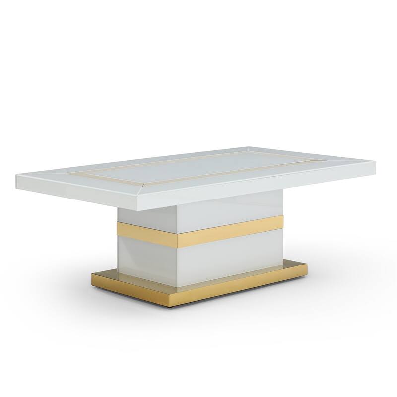 Decor 47.2 in. White and Gold Rectangle Glass Top Coffee Table