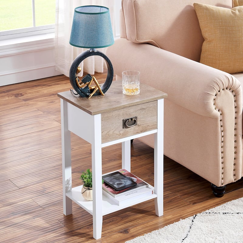 Javlergo Wooden Nightstand Bedside, Set of 2, Small End Tables with Drawer for Bedroom, Living Room, Office Room