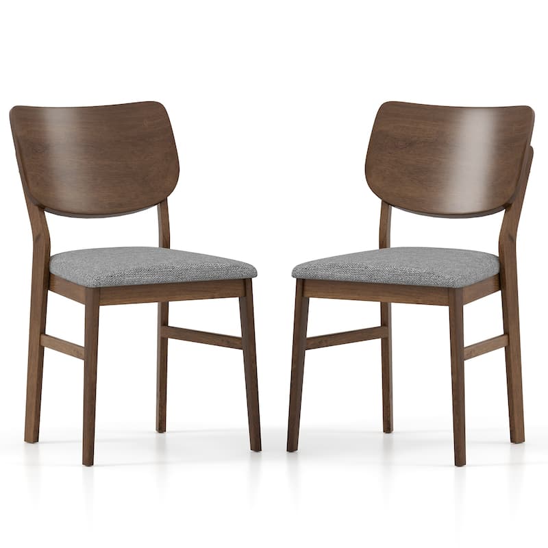 Gymax Dining Chairs Set of 2 w/ Rubber Wood Frame Padded Seat Curved - Grey