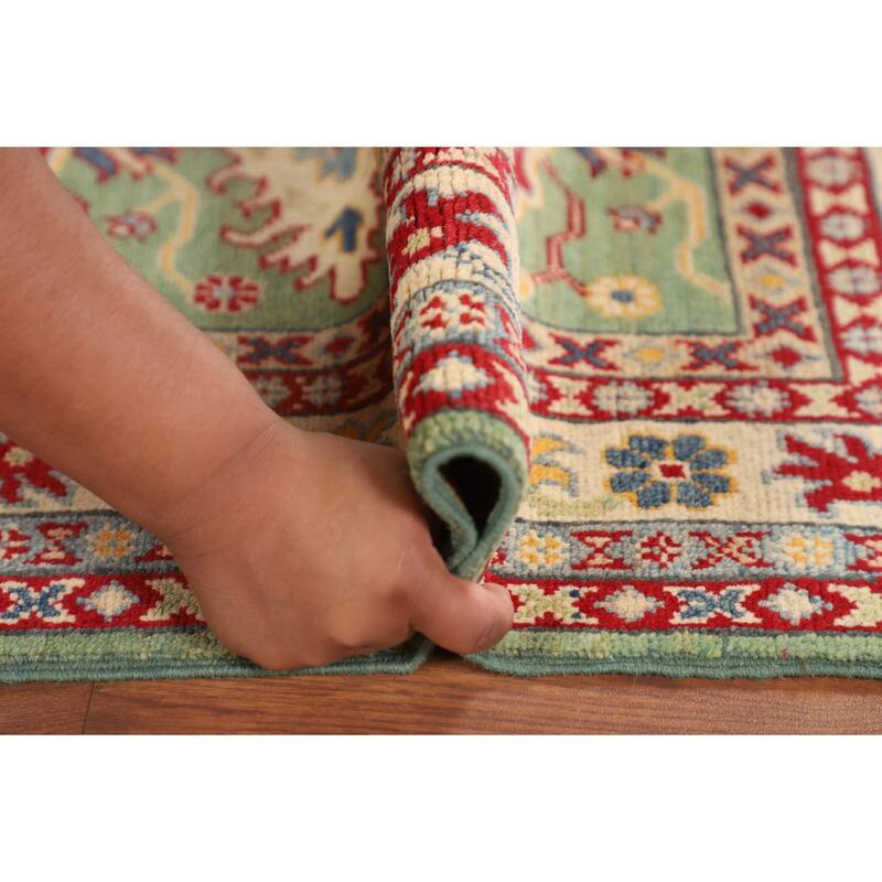 Light Green Kazak Oriental Rug Handmade Traditional Wool Carpet - 2'7" x 3'10"