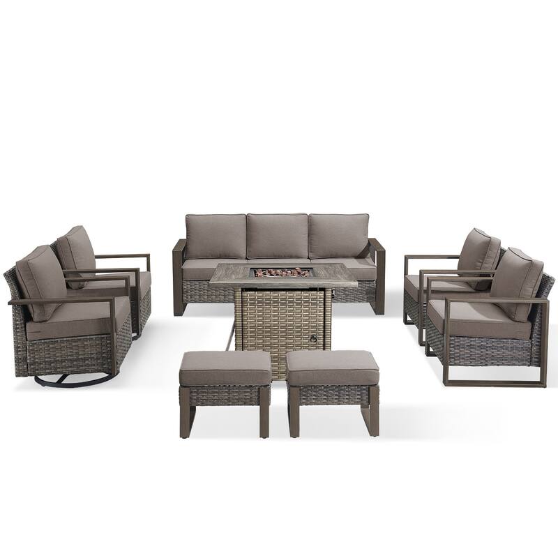 Pocassy 4/6/8PCS Sofa Swivel Chair with Fire Pit Table Set