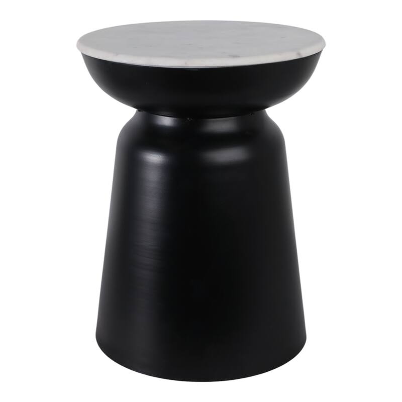 Metal Marble Round Top Drum End Table - Black, 20" - 20.0"