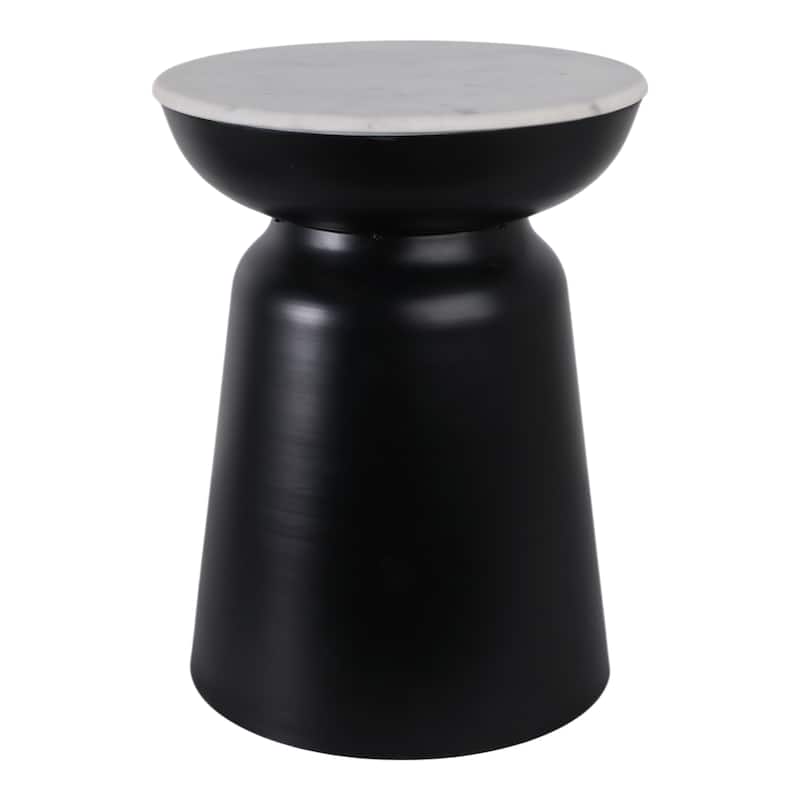 Modern Accent Table with Marble Top and Iron Base - 20" Black - 15" x 15" x 20"