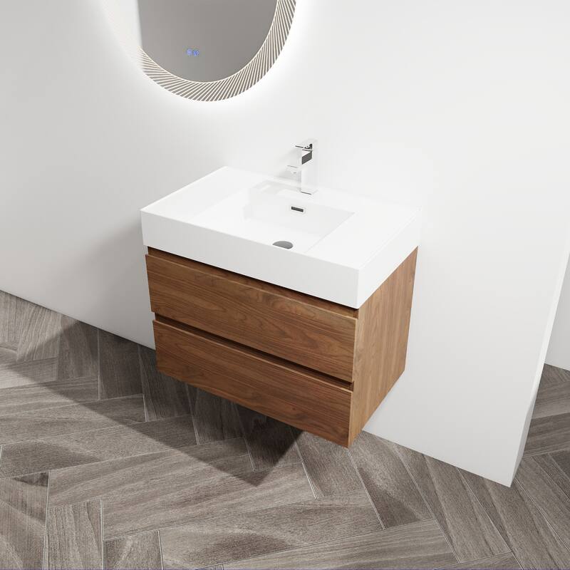 24/30/36 Single Sink Wall-Mounted Bathroom Vanity with Integrated Thick Edge Resin Sink