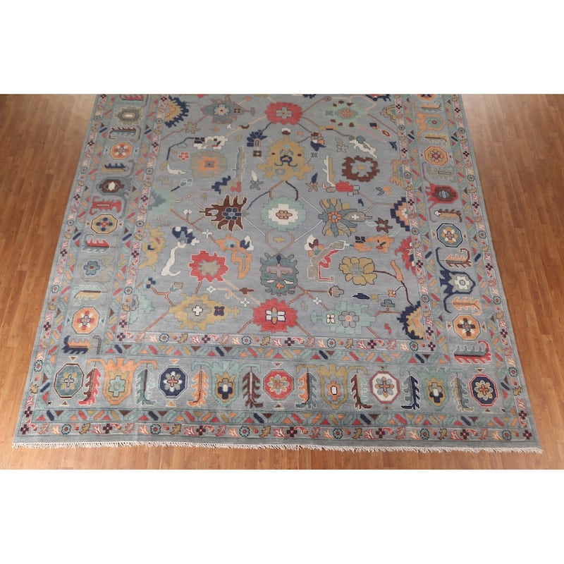 Gray Floral Oushak Oriental Large Area Rug Handmade Wool Carpet - 12'2" x 14'11"