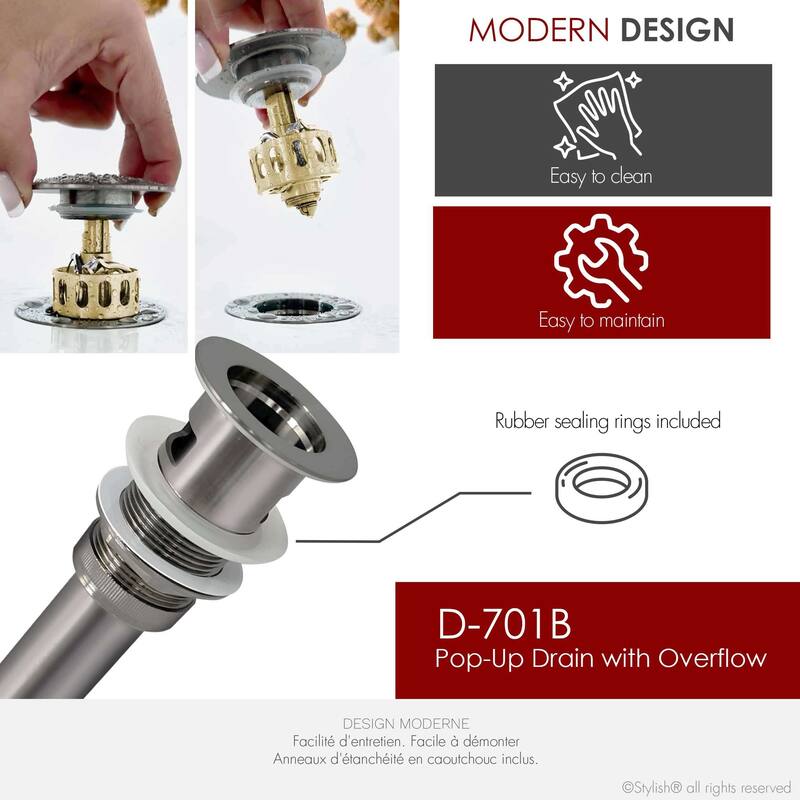 STYLISH Pop-Up Bathroom Sink Drain with Overflow D-701