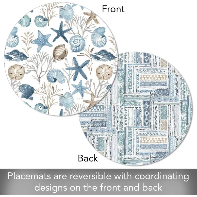 Wipe-Clean Reversible Round Shaped Placemats, Blue Escape, Set of 4, Made in The USA