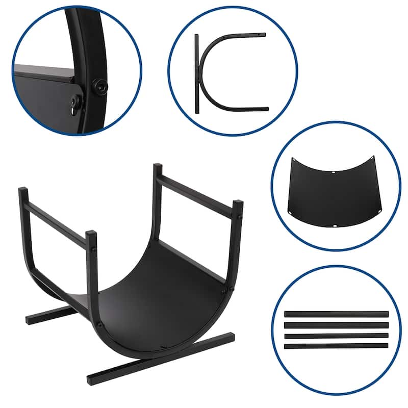 U-Shaped Firewood Log Rack Holder Black