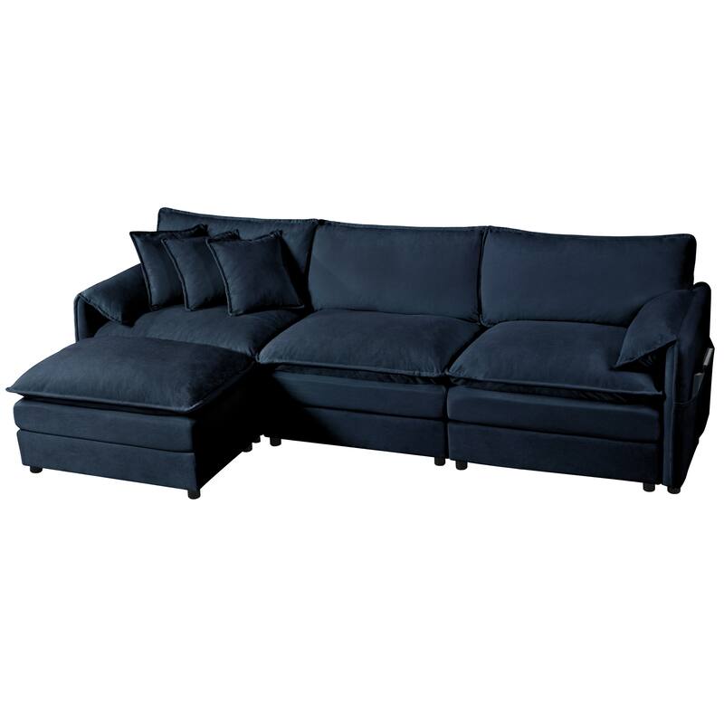 109.45" Chenille Upholstered L-Shaped Modular Sectional Sofa with Double-Layer Cushions, DIY Combination