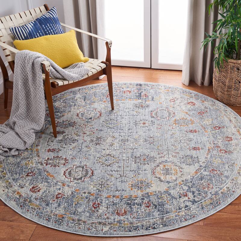 SAFAVIEH History Reinhilde Distressed Rug - 6'7" Round - Light Grey/Navy