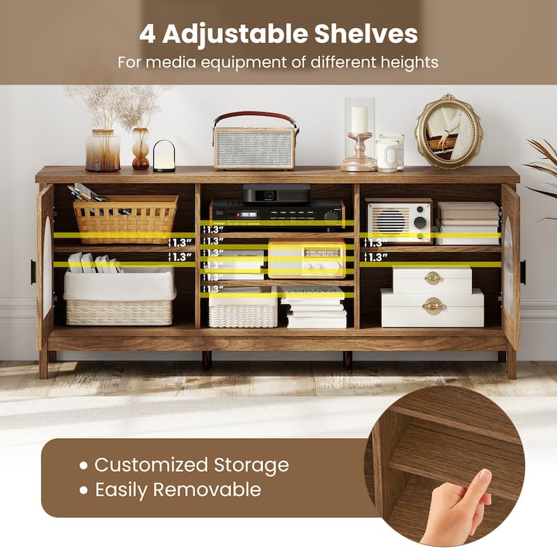 Modern Vintage TV Stand for TVs up to 65 Inches Entertainment Center with Adjustable Shelves and Cabinets - 59" x 15.5" x 25"