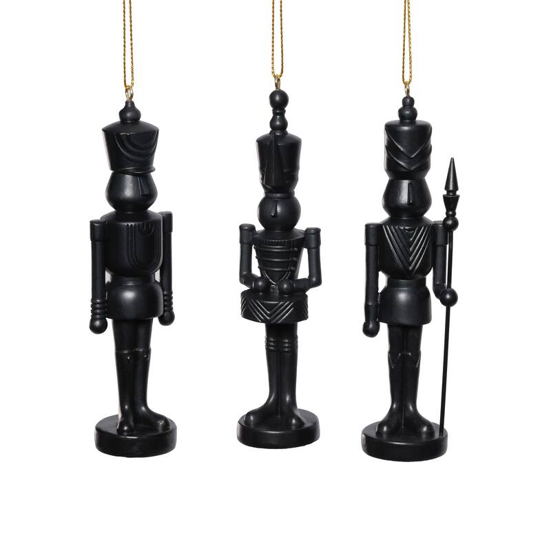 Patrice Soldier Holiday Ornaments, 6 Hanging Pieces (2 Sets of 3 Assorted) - Black