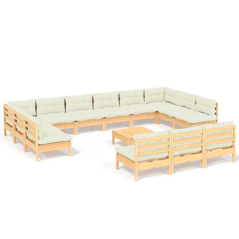 vidaXL Solid Pinewood Patio Lounge Set 14 Piece with Cushions Multi Colors