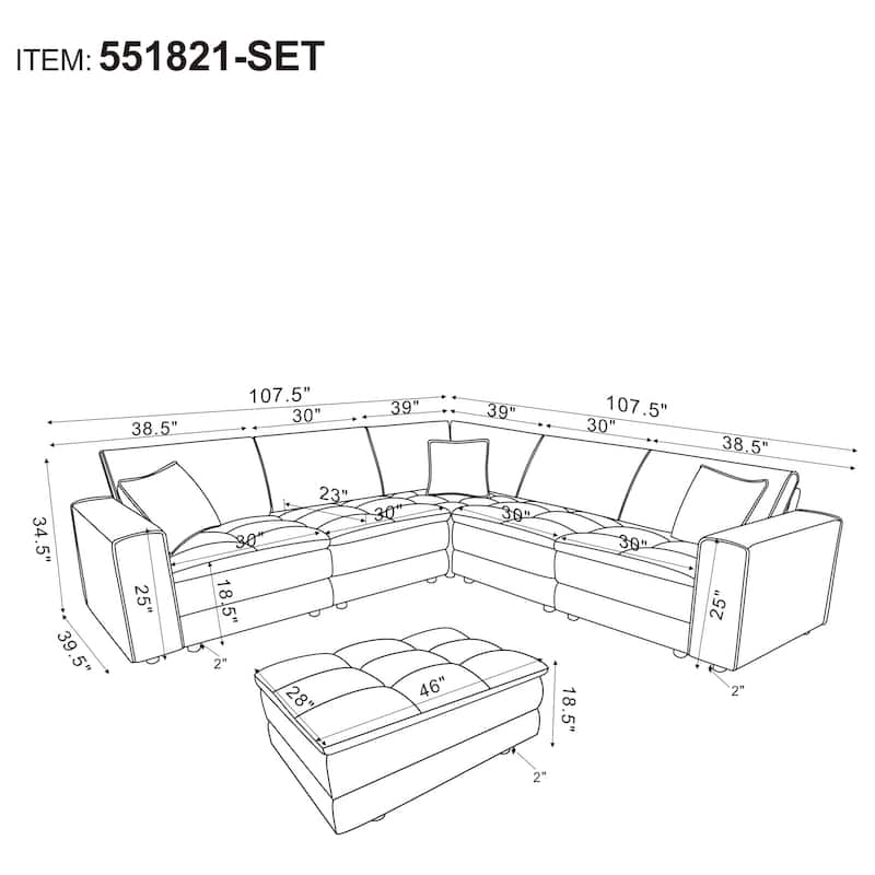 Atlantic 6-Piece Upholstered Modular Sectional Sofa Blue