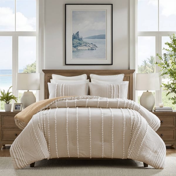slide 2 of 41, Harbor House Anslee Taupe 3 Piece 100% Cotton Yarn Dyed Duvet Cover Set with Overlap Closure Shams Taupe - King