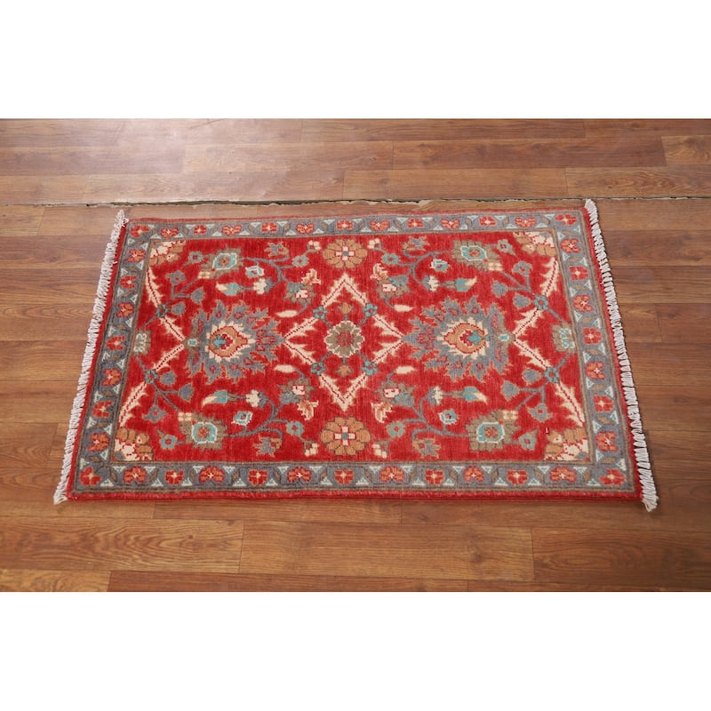 Red Floral Kazak Oriental Foyer Rug Hand-Knotted Wool Carpet - 2'0" x 3'0"