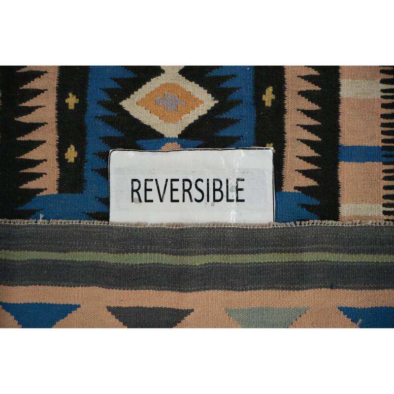 Hand Woven Oriental 100% Wool Carpet Southwestern Tribal Navy Blue & Blues Kilim Area Rug - 6' 11'' X 4' 5''