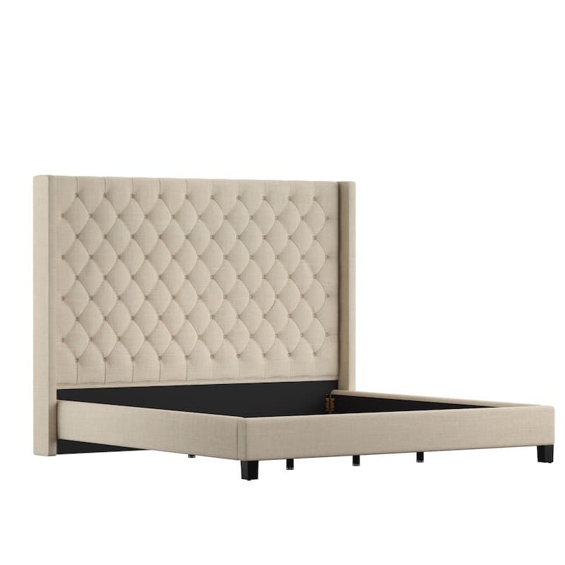 Naples Wingback Button Tufted Tall Headboard Bed by iNSPIRE Q Artisan