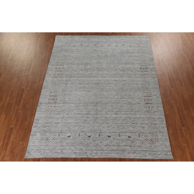 Ivory & Blue Gabbeh Oriental Area Rug Handmade Wool Carpet - 9'1"x 11'10"