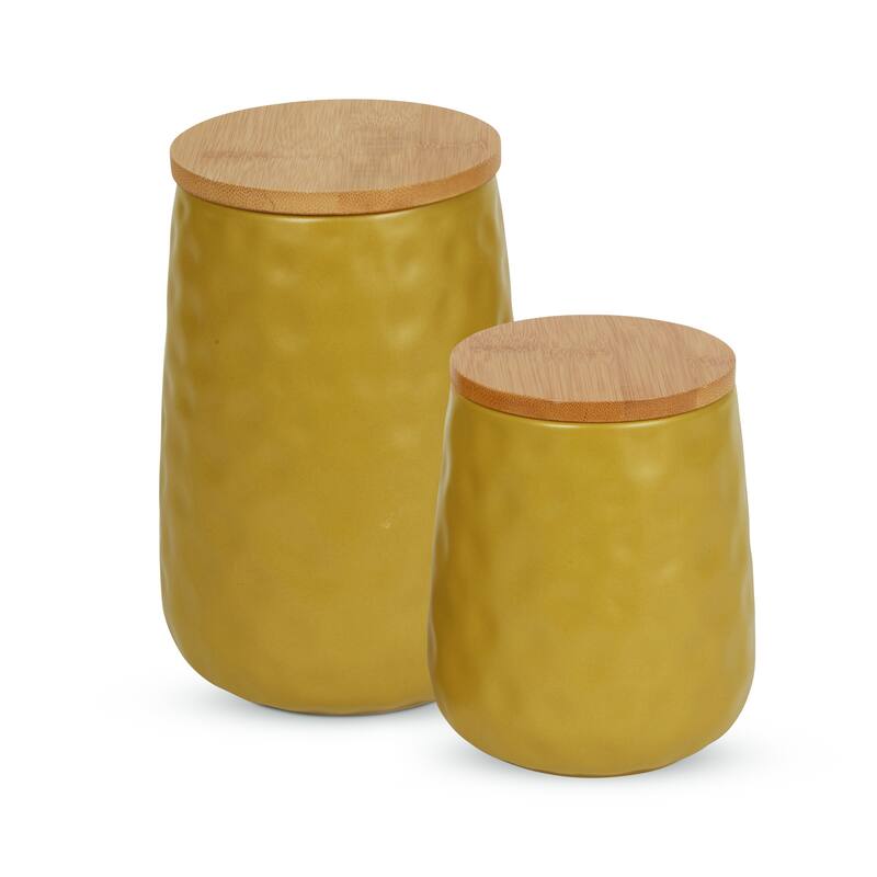 Matte Dimple Texture Ceramic Canister (Set of 2) - 3.25 Cup/5.75 Cup - Lemongrass Dimple