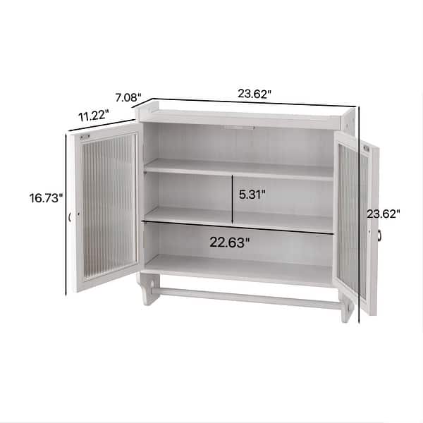 24.8"Glass Door Vintage Double Door Wall Cabinet with Three Tiers of Storage with Towel Rack,for Bathroom,Kitchen,Dining Room