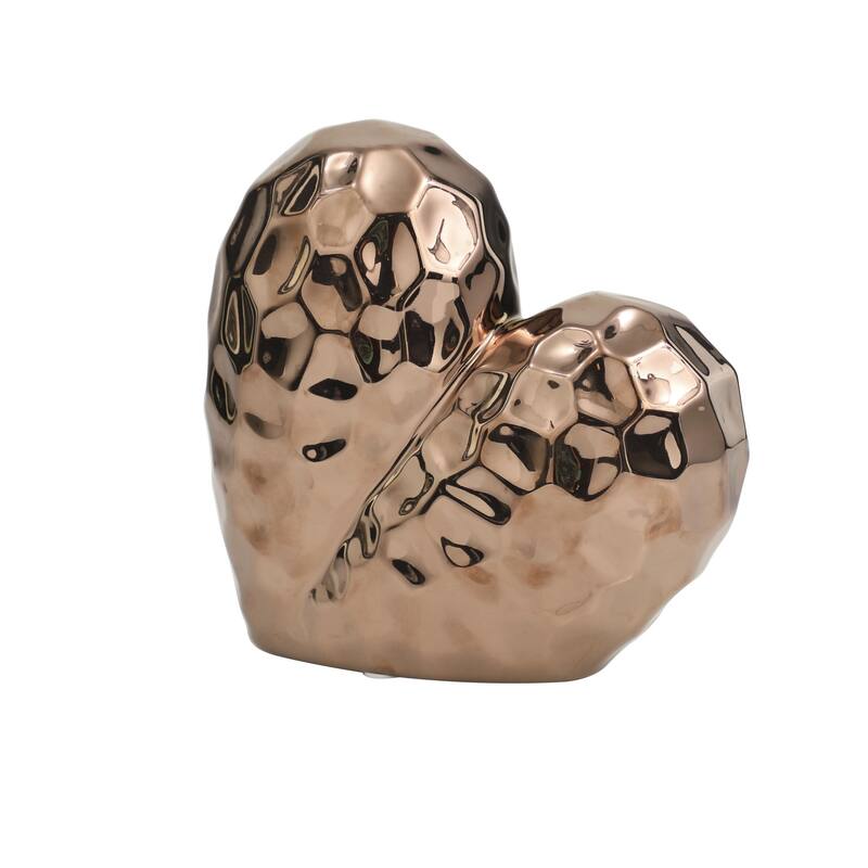 Porcelain Ceramic Heart Dimensional Angled Origami Inspired Sculpture - Gold, Silver, White or Black - Roche River Decor - Rose Gold - 8"W, 8"H