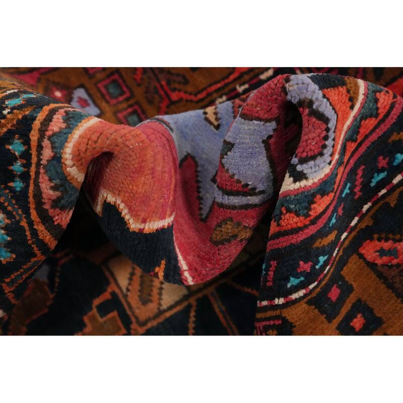 Hand Knotted Oriental 100% Wool Carpet Traditional Geometric Oranges & Rust Heriz Runner Rug - 9' 11'' X 3' 5''