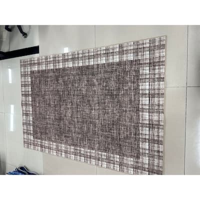 Area Rug Bordered Washable Rugs Modern Plaid Rugs Living Room Low Pile Non Slip Indoor Soft Carpet - 10'x13'