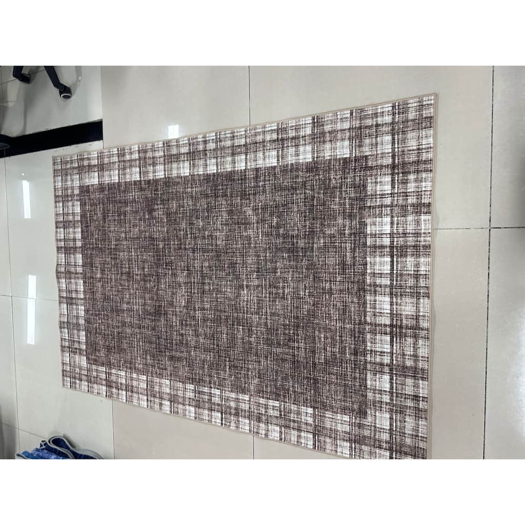 Area Rug Bordered Washable Rugs Modern Plaid Rugs Living Room Low Pile Non Slip Indoor Soft Carpet - 10'x13'